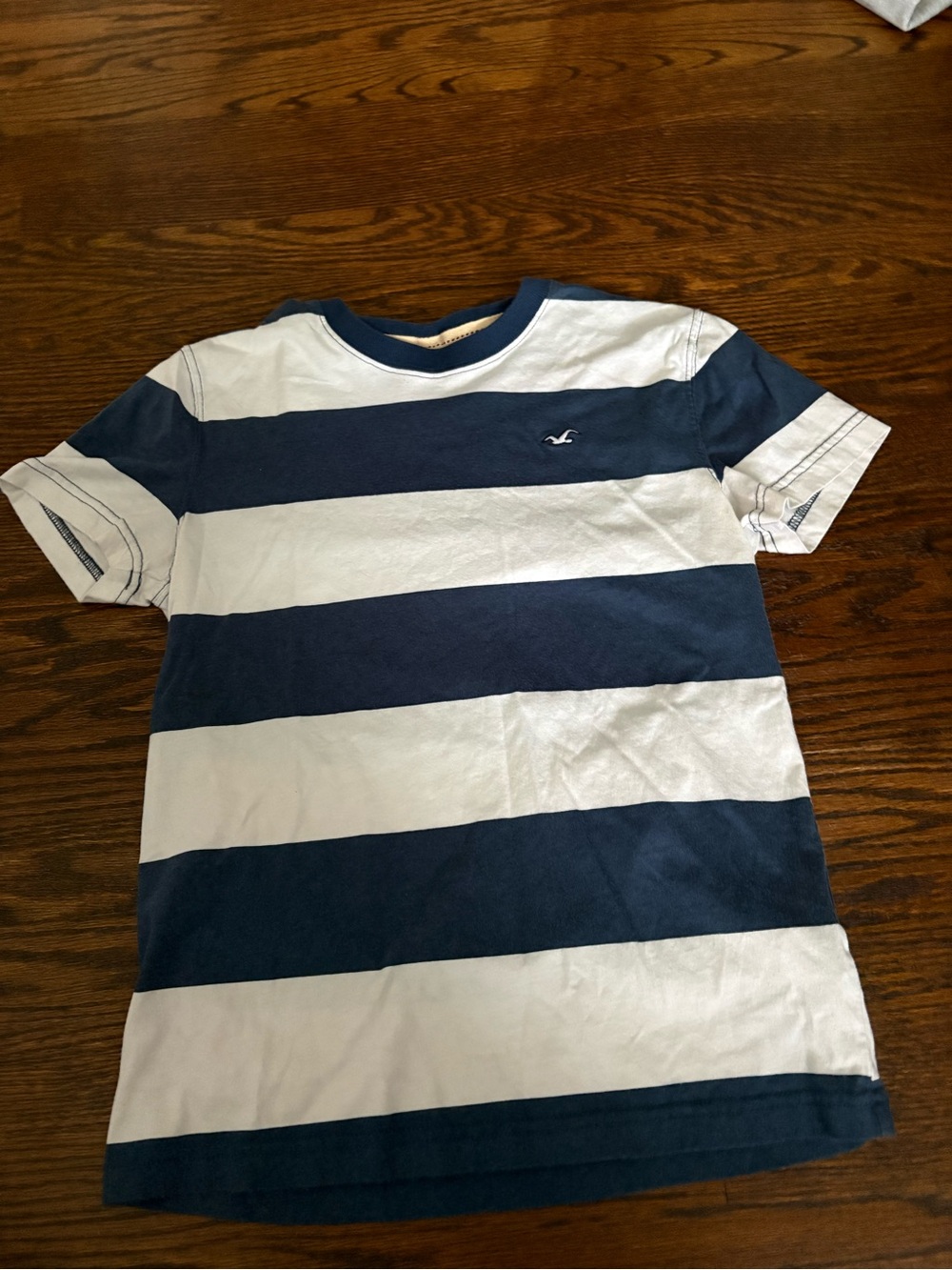 Hollister Men’s Navy & White Bold Striped Crew Tee